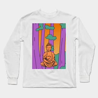 Purple and Green Trees Buddha Graphic Long Sleeve T-Shirt